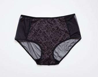 Schwarzes Spitzen-Mesh-Höschen - transparente Hipster-Unterwäsche, weiche feminine Dessous, bequemer Alltags-Slip