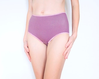 Lavander panties with little white dots. High Waist. Underwear for women. Cotton panties. Free shipping. All sizes