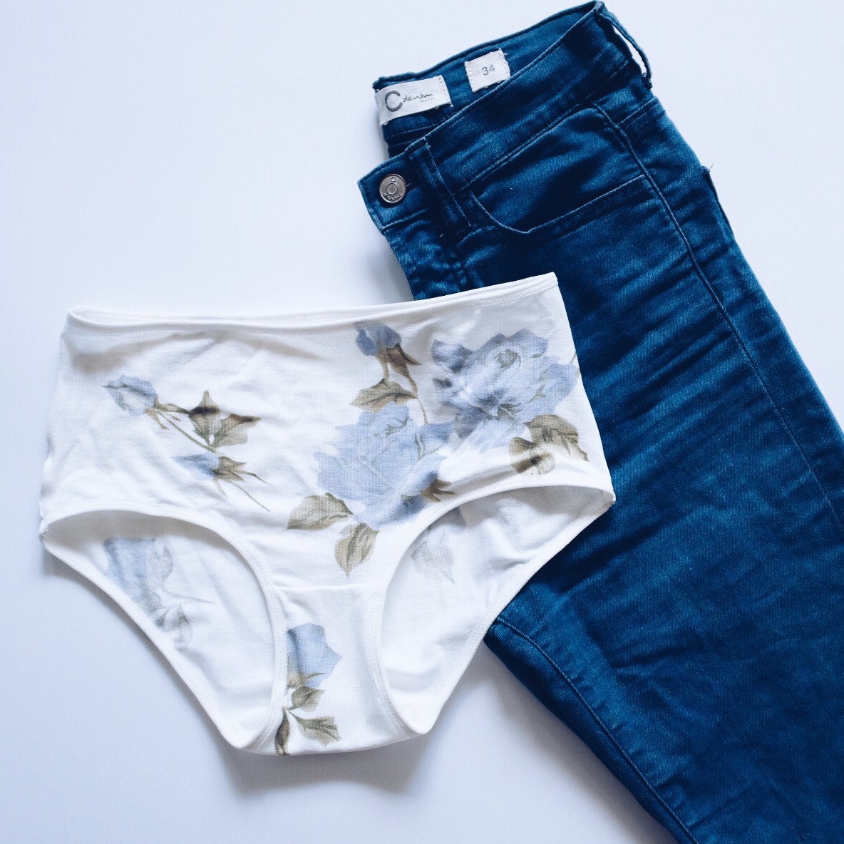 White Panties With Blue Roses. Hipster Style Panties. Etsy