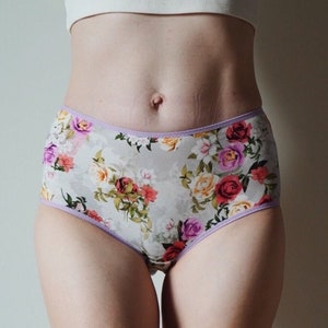 Panties High waisted for women with bright roses. Floral panties. Handmade underwear. Cotton unique panties.