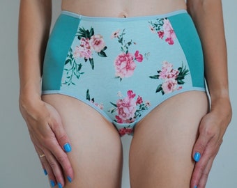 Floral High Waisted Panties: GOTS Organic Cotton Underwear