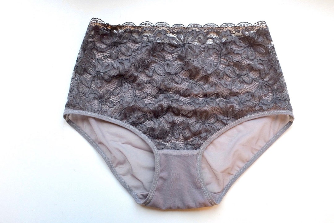 Grey Hipster Style Panties With Lace Elements. Handmade Etsy Australia