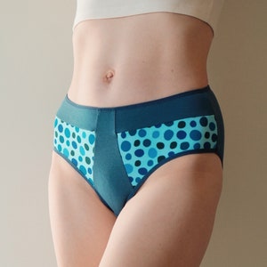 A comfy high-waist hipster panties. All sizes. Blue and dots cotton underwear. Organic cotton. image 5