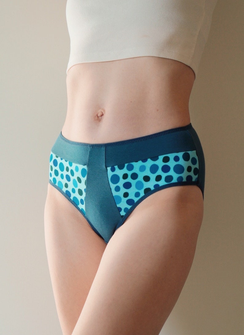 A comfy high-waist hipster panties. All sizes. Blue and dots cotton underwear. Organic cotton. image 5