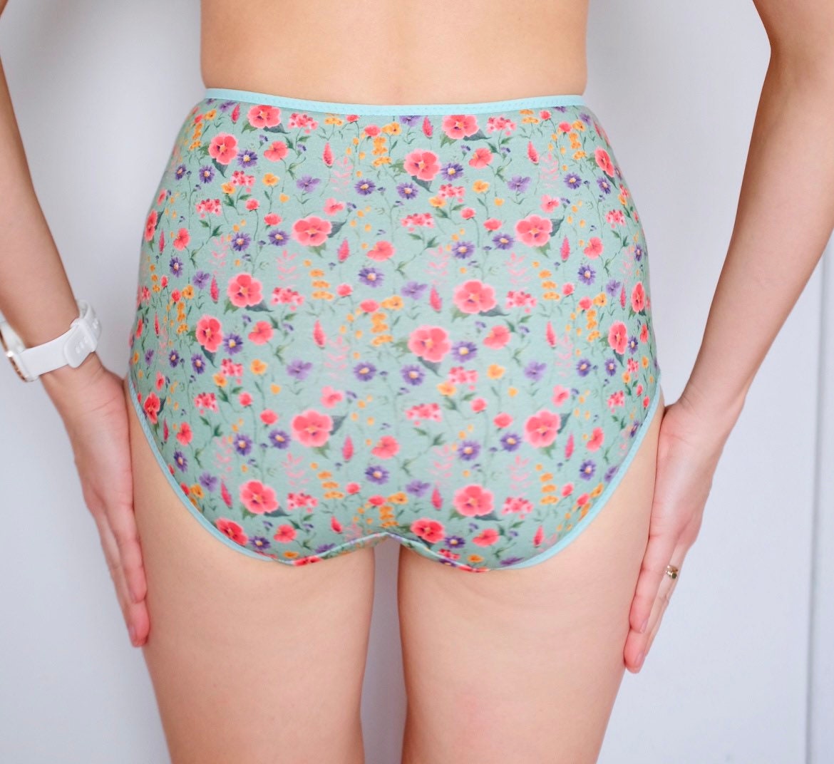 High Waisted Panties. Classic Panties Style. Floral Sage Green. Trend Color  Panties. High Waist Panties. All Size. -  Australia