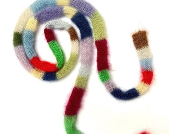 Mini Knitted Mohair Silk Skinny Scarf, Colorful Striped Lightweight Accessory