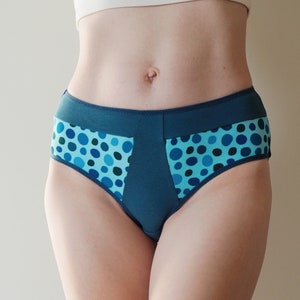 A comfy high-waist hipster panties. All sizes. Blue and dots cotton underwear. Organic cotton. image 4