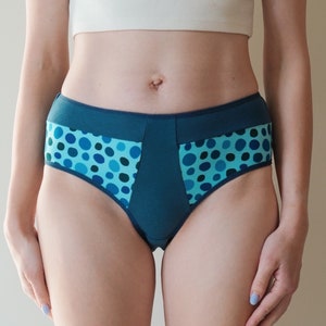 A comfy high-waist hipster panties. All sizes. Blue and dots cotton underwear. Organic cotton. image 3