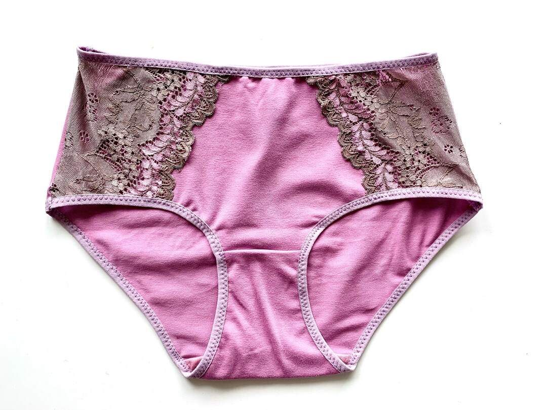 Lavender Panties. GOTS Organic Cotton Panties With Lace. Mediumhigh Waist. Handmade Cotton