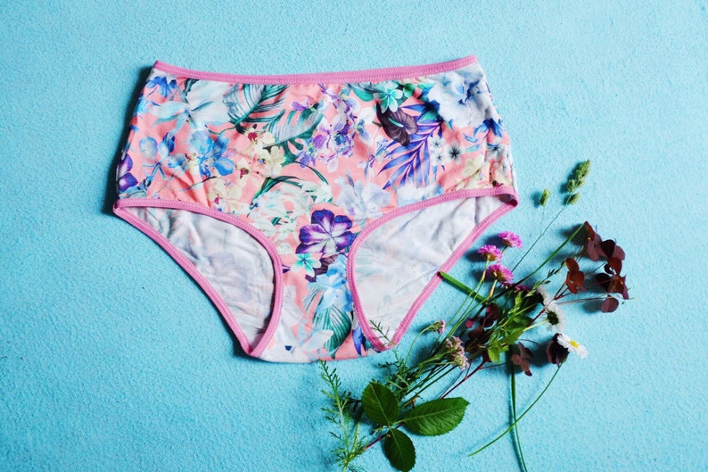 Tropical Flower Patterned Hipster Style Panties. Cotton Undies Etsy