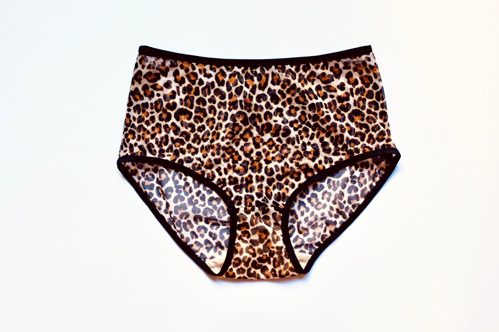 Hipster Panties in Sheer Mesh With Black Trim. Leopard Print Panties. Women's  Lingerie. Romantic Gift. Handmade to Order 