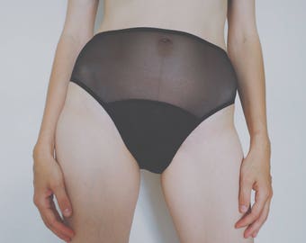 Black High cut panties in sheer mesh. womens lingerie. Romantic black panties.
