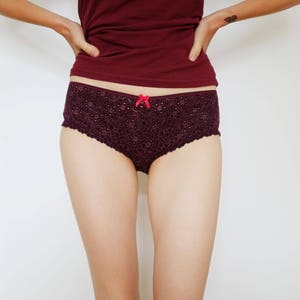 Women Bordo Lace Panties. lingerie for women. Low rise Knickers.