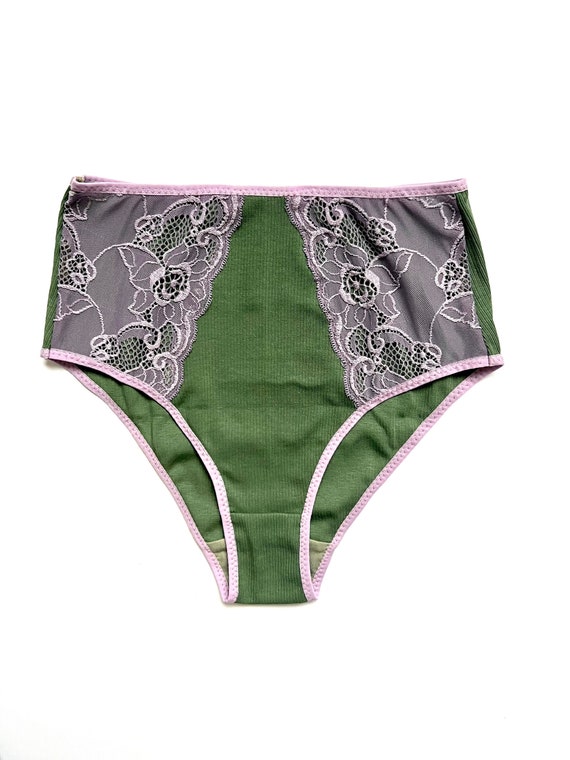 Comfy High-cut Leg Panties. Briefs a Ribbed Quality. All Sizes. Forest  Green Color Cotton Underwear. Organic Cotton. 