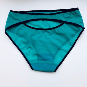 Green color panties. High cut panties in sheer mesh with black trim. womens lingerie. Romantic gift. Handmade.