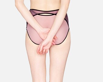 Lilac colors Classic High style sheer panties with mesh detail.