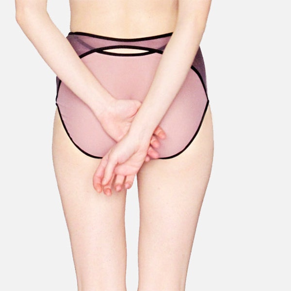 Lilac colors Classic High style sheer panties with mesh detail.