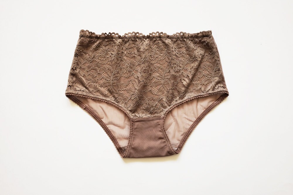 Light Brown Hipster style panties with lace elements. handmade Etsy