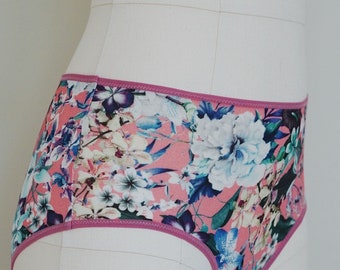 Comfortable Plus Size cotton Briefs with tropical flowers. Available in All Sizes. Natural materials. Pink pastel panties.Plus size underwer