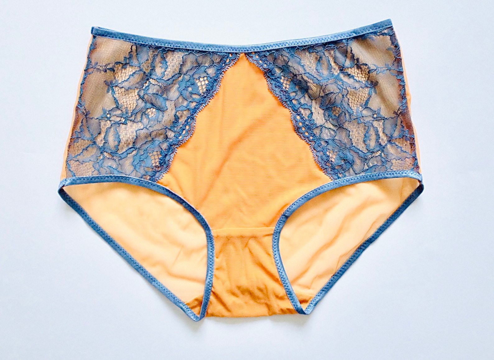 Mustard Yellow Mesh Panties. BLUE Lace. Hipster Style Panties. Etsy