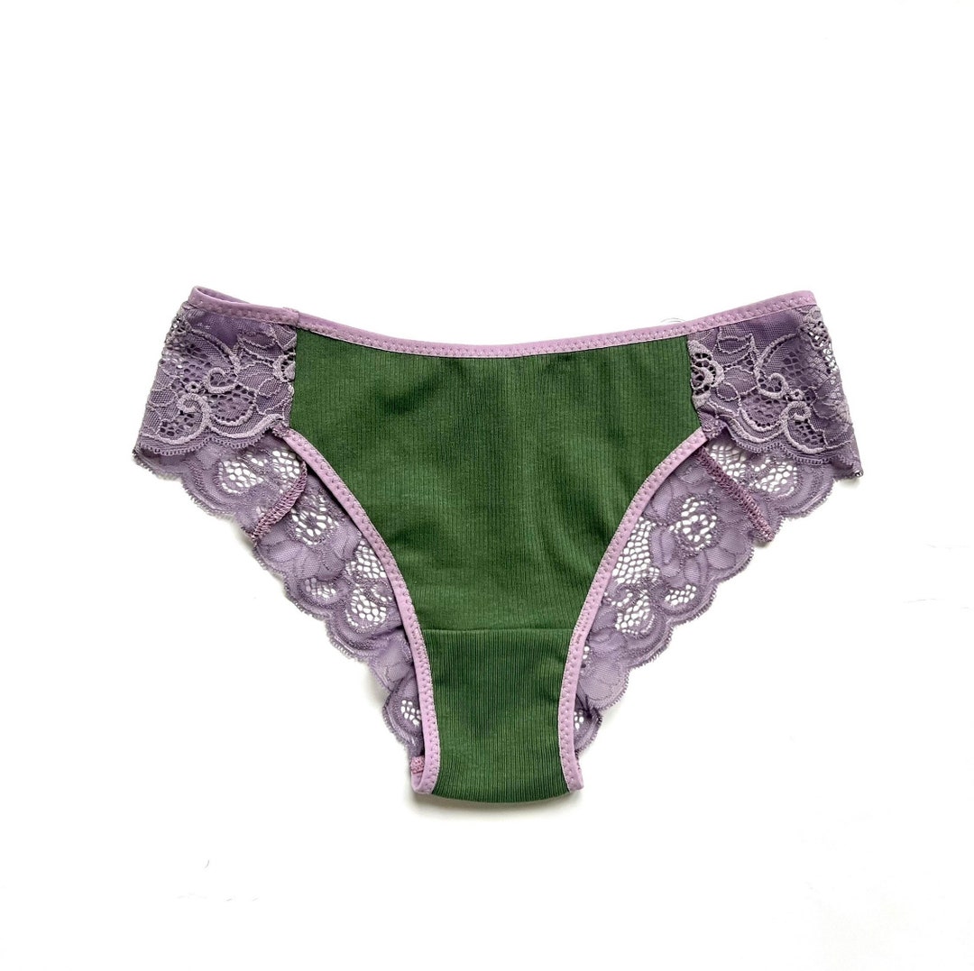 Highcut Leg Tanga Panties. Tanga Ribbed Quality. All Sizes. Forest Green Color Cotton Underwear