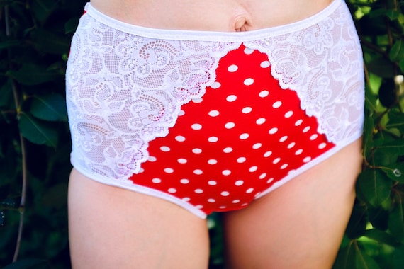 Red Panties With White Dots. Medium High Waisted. Underwear for