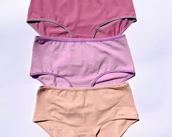 GOTS Organic cotton Panties 3-pack. Handmade. Medium high. lavender colors panties. All sizes. Free shipping