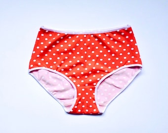 Red panties with white dots. High Waist. Underwear for women. Cotton panties. Free shipping. All sizes