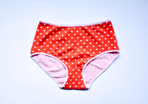 Red Panties With White Dots. High Waist. Underwear for Women. Cotton Panties.  Free Shipping. All Sizes 