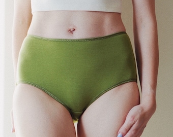 Moss green high waisted style Panties. Gentle material. Very soft modal. sustainabily. minimalist style panties. All size. Trending Green.