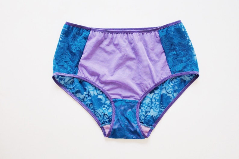 Hipster style panties. dark cyan colors lace with lavender Etsy