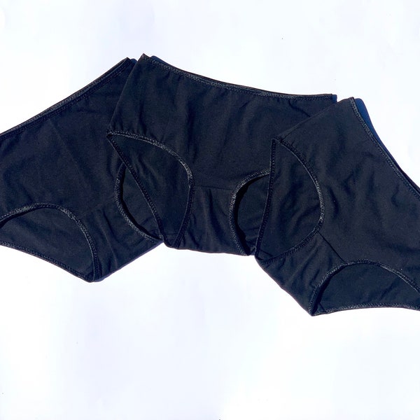 GOTS Organic cotton hipster Panties 3-pack. Handmade. Medium high. Black colors panties. All sizes.