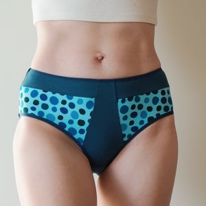 A comfy high-waist hipster panties. All sizes. Blue and dots cotton underwear. Organic cotton. image 2