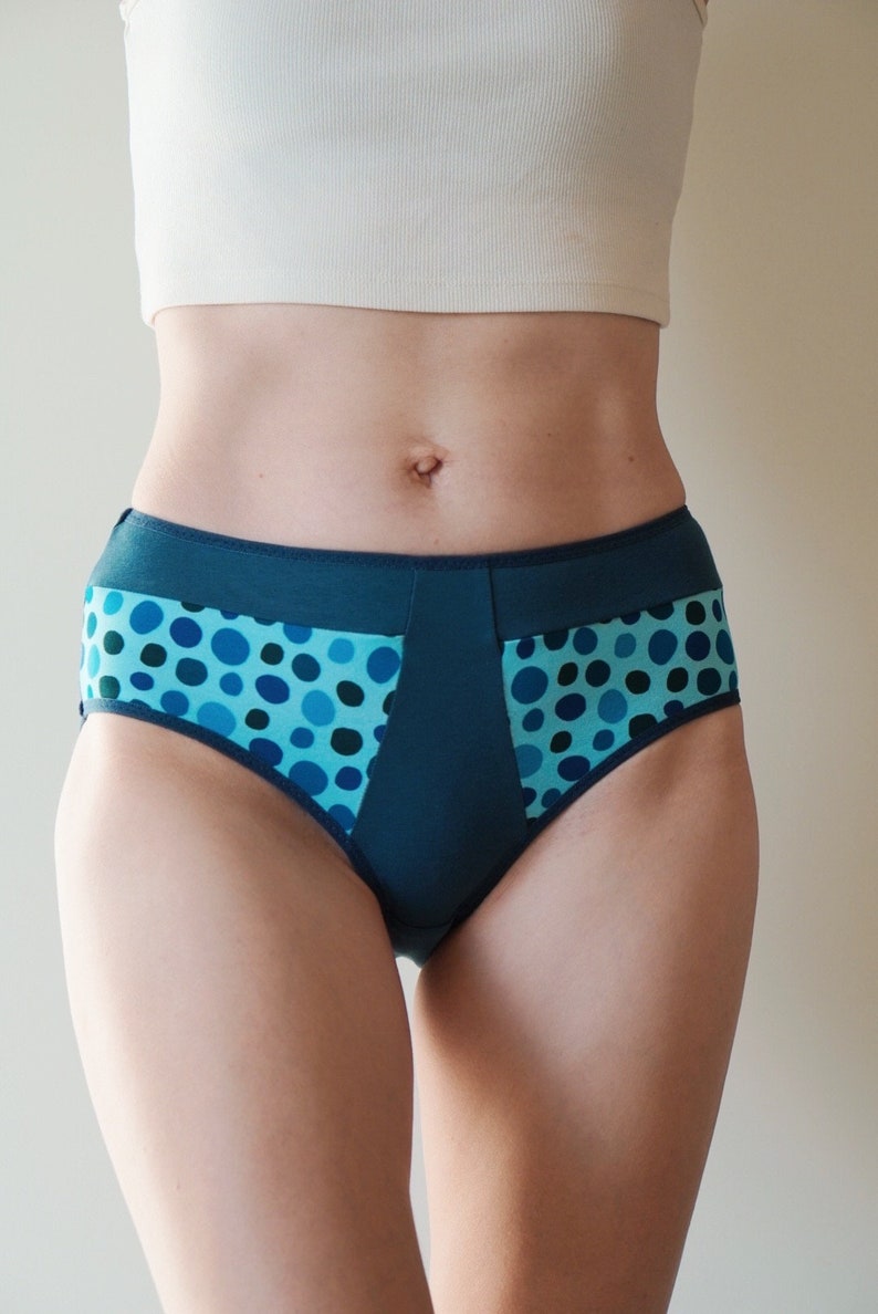 A comfy high-waist hipster panties. All sizes. Blue and dots cotton underwear. Organic cotton. image 2