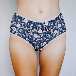 GOTS Organic Panties. Cotton panties. Certified organic cotton. Handmade. Medium high hipster style Woman panties blue panties