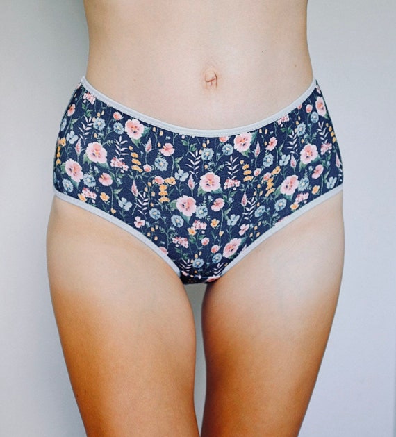 GOTS Organic Panties. Cotton Panties. Certified Organic Cotton. Handmade.  Medium High Hipster Style Woman Panties Blue Panties 