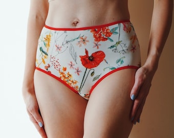 Floral High style Panties. Gentle material. Handmade Knickers in all Sizes. High rise, medium rise, low rise panties.