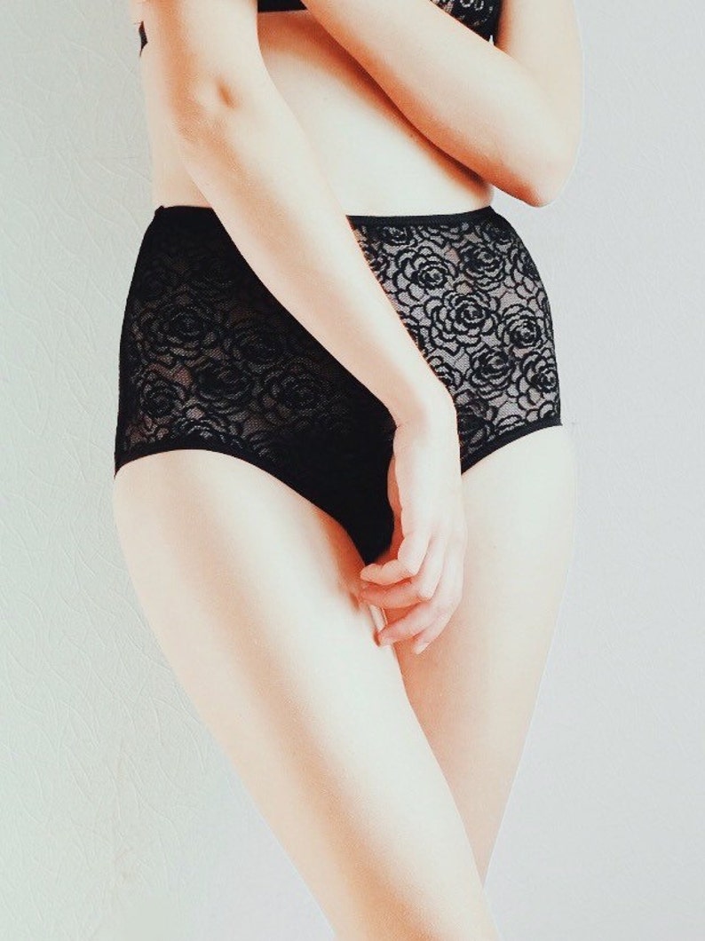 Flower Texture Black Lace Panties. High Waisted Panties. Etsy