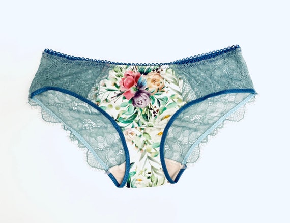 Bikini Style Panties. Dusty Green Lace. Lace and Cotton Underwear