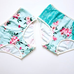 GOTS Organic Panties 2-pack. Floral Cotton panties. Certified organic floral cotton. Handmade. Medium high style. Sustainable underwear.