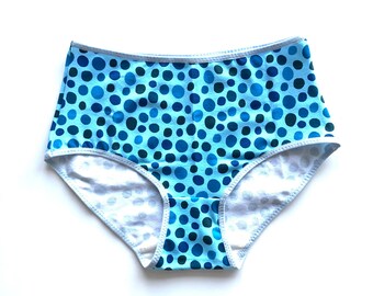 Mutandine di cotone: biancheria intima retrò a vita alta con pois blu