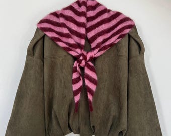 Custom Mohair Triangle Scarf | Striped Mohair Silk Kerchief | Fluffy Knit Bandana Scarf | Lightweight Headscarf | Custom Color Mohair Shawl