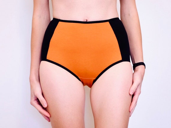 Hipster-style Panties. Comfortable Cotton Panties. Woman Panties. Cotton  Underwear. Orange and Black. Handmade Custom. 