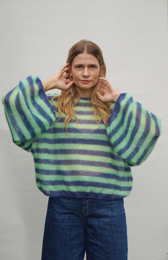 Green + Blue Stripe Sweater by Egretta Garzetta