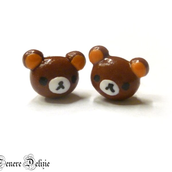 Kawaii teddy bear earrings - Rilakkuma inspired earrings - polymer clay earrings