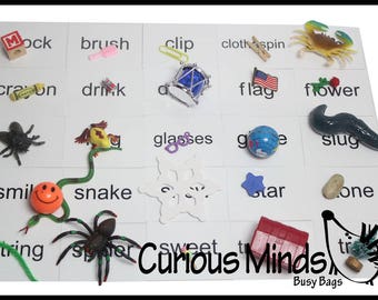 Montessori Alphabet Objects - BLENDS Word Mini Objects with Word Cards