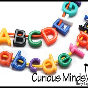 Lacing Alphabet Beads Busy Bag - Fine motor and early reading learning activity. Sort by shape and color.  Travel activity