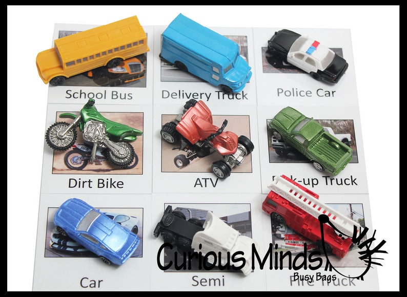 Match Cars and Truck Miniatures to Photos Transportation Vehicles to Matching Cards