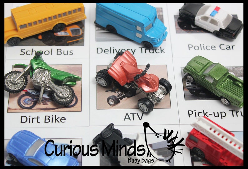 Match Cars and Truck Miniatures to Photos Transportation Vehicles to Matching Cards