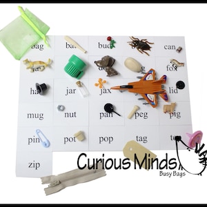 Objets de l'alphabet Montessori - Mini objets CVC Word avec cartes de mots
